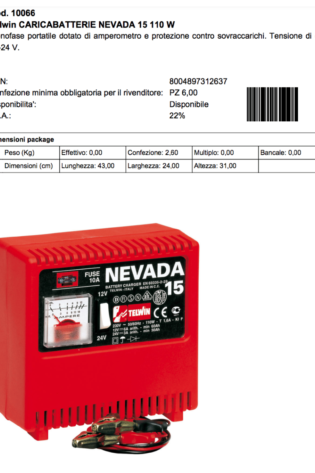 Telwin caricabatterie Nevada 15 110 W scheda tecnica Alfaworld