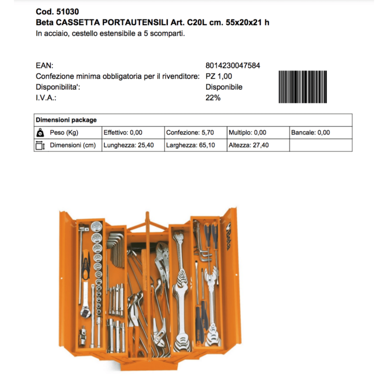 Cassetta attrezzi in acciaio Beta C20L Scheda Alfaworld